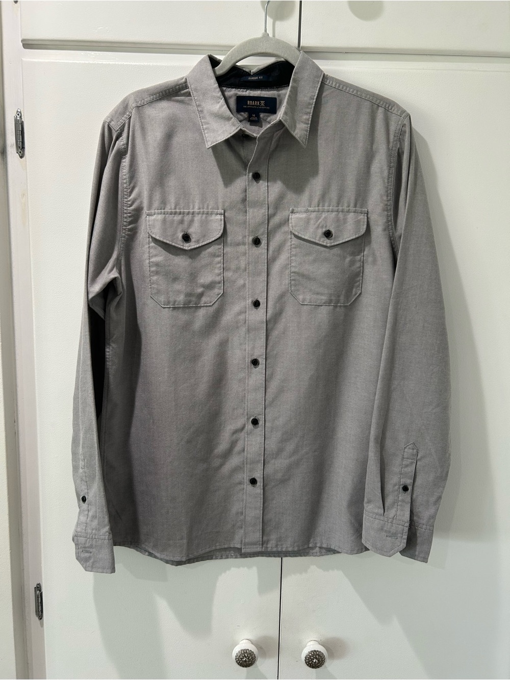 Roark Men Light Gray Classic Fit Button-Up Shirt M